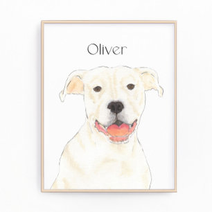 Gepersonaliseerde White Pitbull Staffy Dog Art Foto Afdruk