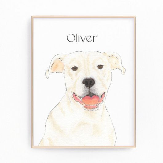 Gepersonaliseerde White Pitbull Staffy Dog Art Foto Afdruk