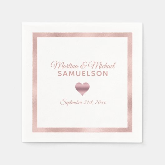 Gepersonaliseerde White Rose Gold Heart Lijst brui Servet (Voorkant)
