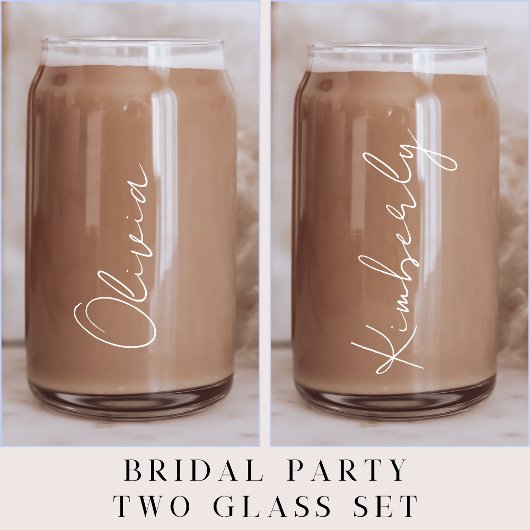 Gepersonaliseerde White Script Bachelorette Party Blikvorm Glas