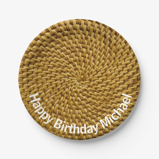 Gepersonaliseerde Wicker Look Bohemian Boho Papieren Bordje (Voorkant)