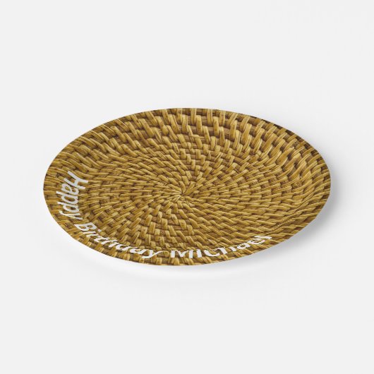 Gepersonaliseerde Wicker Look Bohemian Boho Papieren Bordje (Gekanteld)
