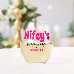 Gepersonaliseerde Wifey's Sippy Cup Wijnglas Zonder Voet