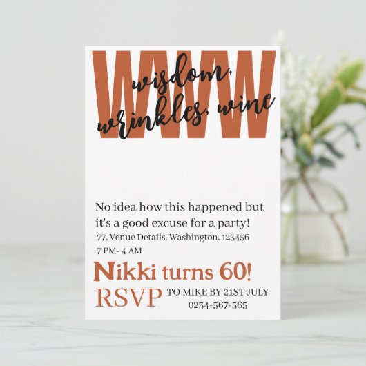 Gepersonaliseerde wijsheid, rimpels, wijn grappige kaart (Staand voorkant)