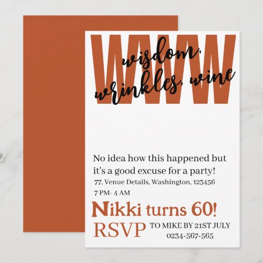 Gepersonaliseerde wijsheid, rimpels, wijn grappige kaart (Voorkant / Achterkant)