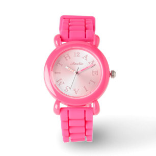 Gepersonaliseerde wijzerplaat Roze Witte Gradiënt Horloge