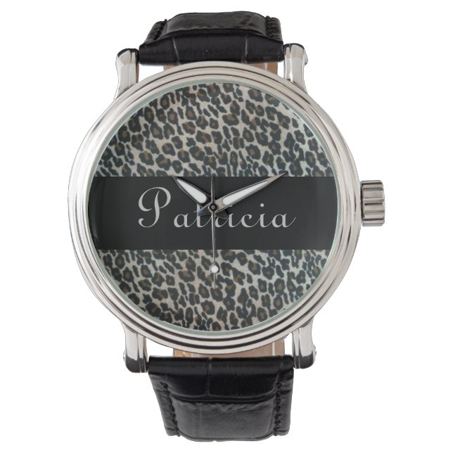 Gepersonaliseerde Wild Leopard Print Horloge (Voorkant)