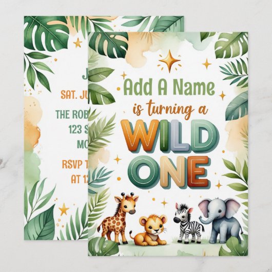 Gepersonaliseerde Wild One 1st Birthday Invitation Kaart (Voorkant / Achterkant)