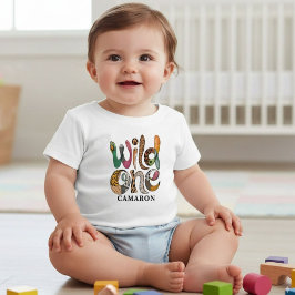 Gepersonaliseerde Wild One 1st Birthday Oerwoud Ba Kinder Shirts