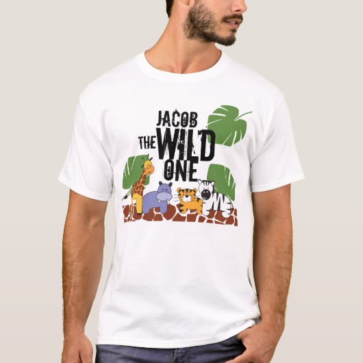 Gepersonaliseerde WILD ONE Safari Verjaardag Papa T-shirt (Voorkant)