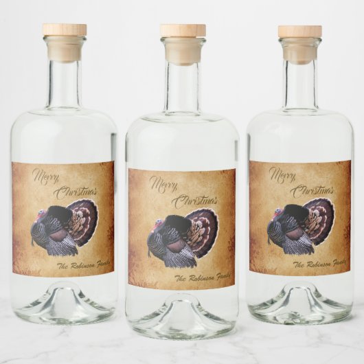 Gepersonaliseerde Wild Turkey Merry Christmas Likeurfles Etiket (Flessen)