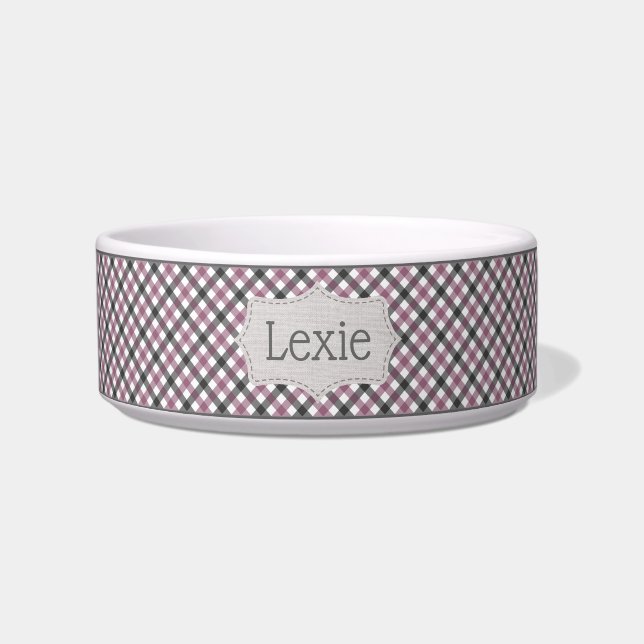 Gepersonaliseerde Wildberry Plaid Pet Voerbakje (Voorkant)