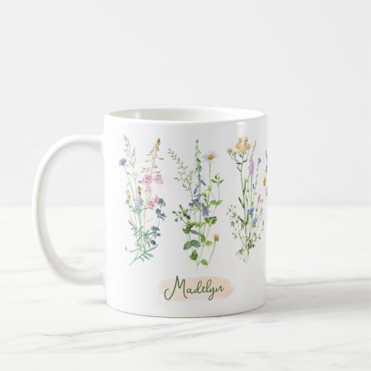Gepersonaliseerde Wildbloemen Bloemen Bloemen Wate Koffiemok (Links)