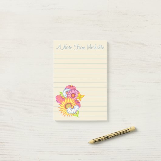 Gepersonaliseerde Wildbloemen Post It Notes (Op bureau)