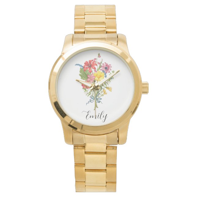 Gepersonaliseerde wilde bloem horloge (Voorkant)