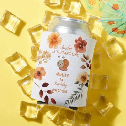 Gepersonaliseerde wilde bloem meisje 1e verjaardag blikjeskoeler (Insitu Zomer)