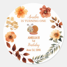 Gepersonaliseerde wilde bloem meisje 1e verjaardag ronde sticker