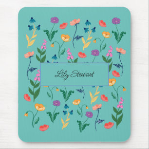 Gepersonaliseerde wilde bloem Turquoise Mousepad Muismat