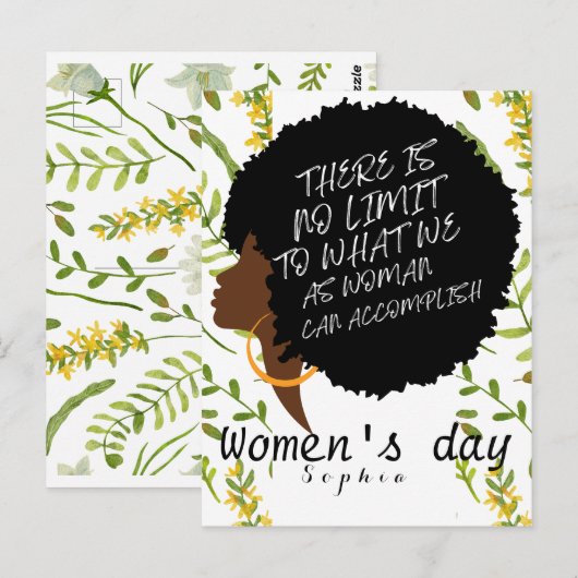 Gepersonaliseerde wilde bloemen afro vrouwendag ci briefkaart (Voorkant / Achterkant)