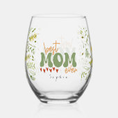 Gepersonaliseerde wilde bloemen beste moeder ooit wijnglas zonder voet (Achterkant)