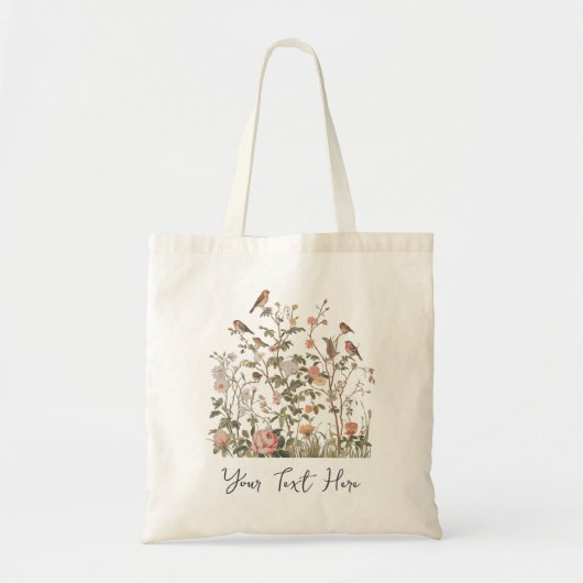 Gepersonaliseerde wilde bloemen en vogels tote bag (Voorkant)