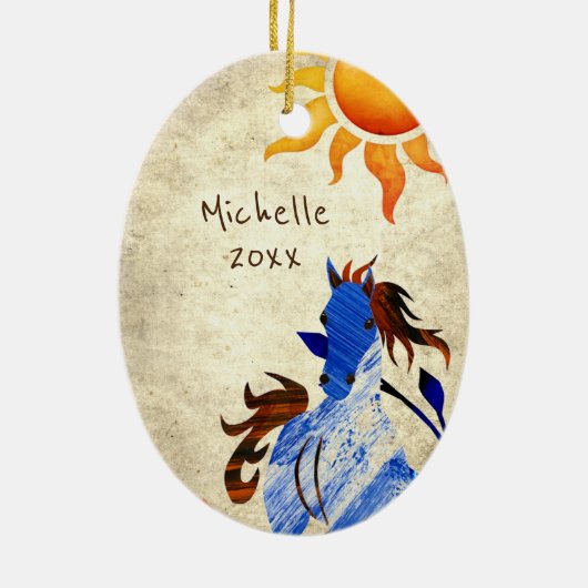 Gepersonaliseerde Wilde Pony met de Kerstmis van d Keramisch Ornament (Achterkant)