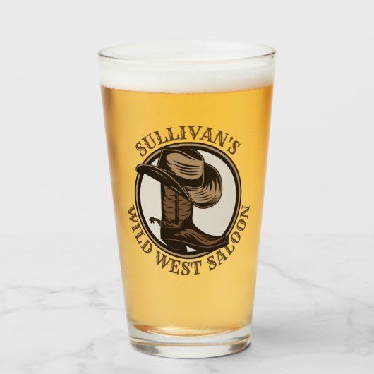 Gepersonaliseerde Wilde West Saloon Westerne Cowbo Glas (Voorkant gevuld)