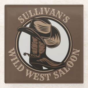 Gepersonaliseerde Wilde West Saloon Westerne Cowbo Glazen Onderzetter