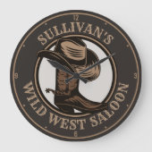 Gepersonaliseerde Wilde West Saloon Westerne Cowbo Grote Klok (Voorkant)