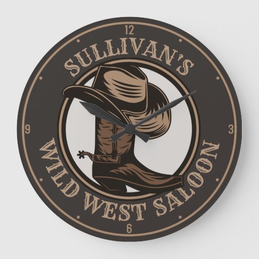 Gepersonaliseerde Wilde West Saloon Westerne Cowbo Grote Klok (Voorkant)