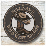 Gepersonaliseerde Wilde West Saloon Westerne Cowbo Grote Klok<br><div class="desc">NAAM Western Cowboy Pet,  Boots en Spurs Wilde West Saloon Rodeo design. Pas aan met jouw naam of de Tekst van de Douane!</div>