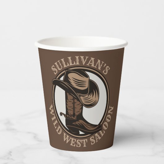 Gepersonaliseerde Wilde West Saloon Westerne Cowbo Papieren Bekers (Voorkant)