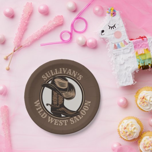 Gepersonaliseerde Wilde West Saloon Westerne Cowbo Papieren Bordje (Feest)