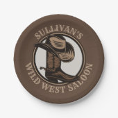 Gepersonaliseerde Wilde West Saloon Westerne Cowbo Papieren Bordje (Voorkant)