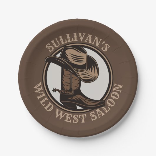 Gepersonaliseerde Wilde West Saloon Westerne Cowbo Papieren Bordje (Voorkant)