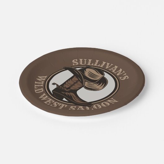 Gepersonaliseerde Wilde West Saloon Westerne Cowbo Papieren Bordje (Gekanteld)