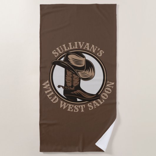 Gepersonaliseerde Wilde West Saloon Westerne Cowbo Strandlaken (Voorkant)