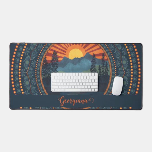 Gepersonaliseerde wildernis Sunset Dot Mandala Bureaumat (Keyboard & Muis)