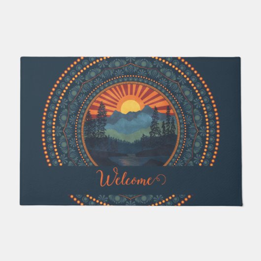 Gepersonaliseerde wildernis Sunset Dot Mandala Deurmat (Voorkant)