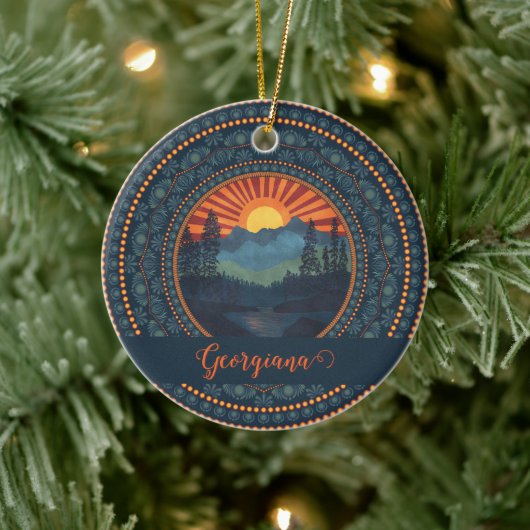 Gepersonaliseerde  wildernis Sunset Dot Mandala Keramisch Ornament (Boom)