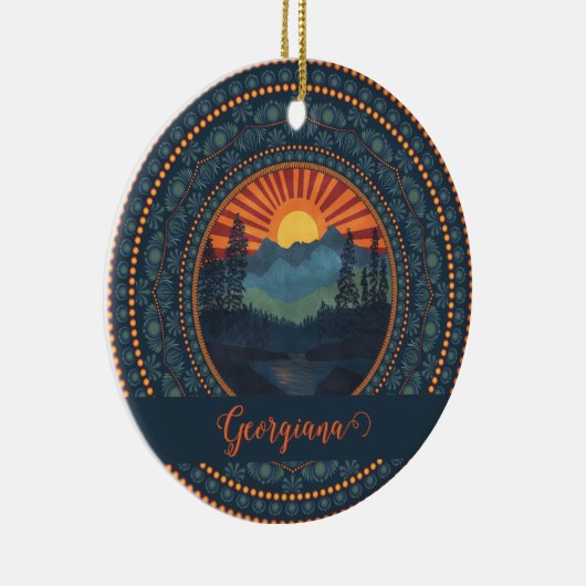 Gepersonaliseerde  wildernis Sunset Dot Mandala Keramisch Ornament (Rechts)