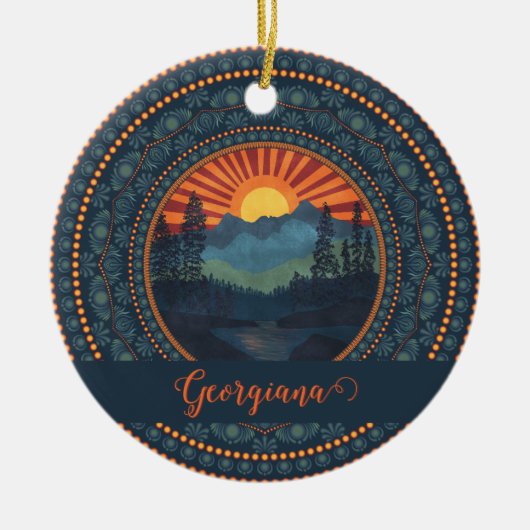 Gepersonaliseerde  wildernis Sunset Dot Mandala Keramisch Ornament (Voorkant)