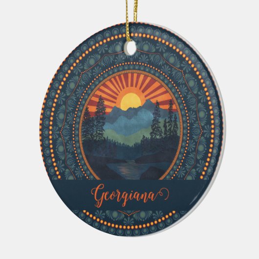 Gepersonaliseerde wildernis Sunset Dot Mandala Keramisch Ornament (Links)