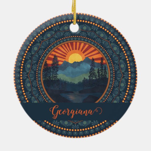 Gepersonaliseerde  wildernis Sunset Dot Mandala Keramisch Ornament (Achterkant)