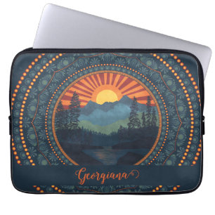 Gepersonaliseerde wildernis Sunset Dot Mandala Laptop Sleeve