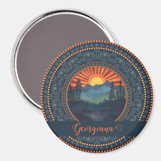 Gepersonaliseerde  wildernis Sunset Dot Mandala Magneet (Voorkant / Achterkant)