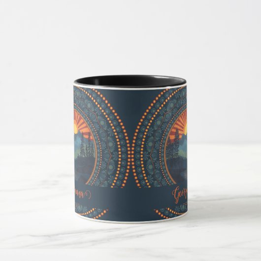 Gepersonaliseerde wildernis Sunset Dot Mandala Mok (Midden)