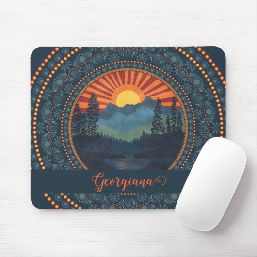 Gepersonaliseerde  wildernis Sunset Dot Mandala Muismat (Met muis)