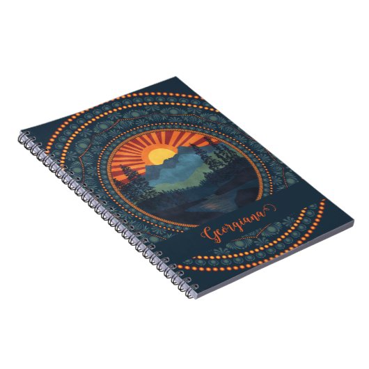 Gepersonaliseerde  wildernis Sunset Dot Mandala Notitieboek (Rechterzijde)