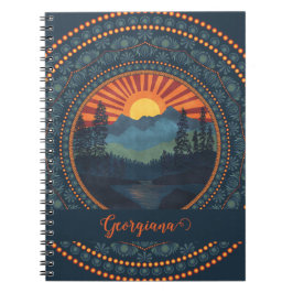 Gepersonaliseerde  wildernis Sunset Dot Mandala Notitieboek